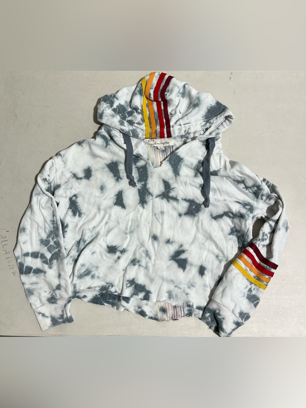 Vintage Havana Gray Hoodie with Yellow Orange Red Burgundy Stripes